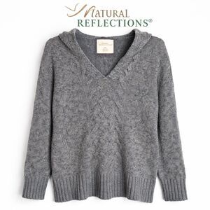 Natural Reflections Gray Hooded Cable Knit Sweater Speckled Cozy‎ Cottage M